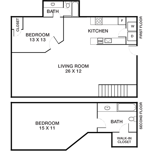 floor plan for the two bedroom apartment at The Peachtree Park
